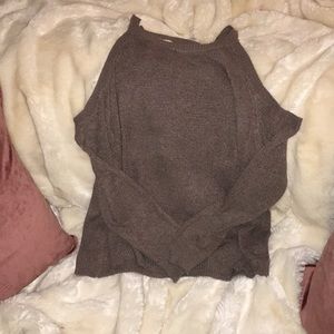 Taupe cold shoulder sweater